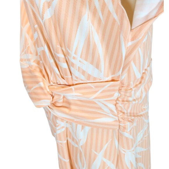 LANDS END Tropical Palm Print Twist Front Midi Dress Size XL Peach White Cotton - Picture 7 of 10